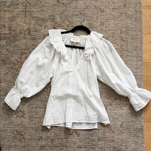 Cleobella White Eyelet Blouse with Ruffles